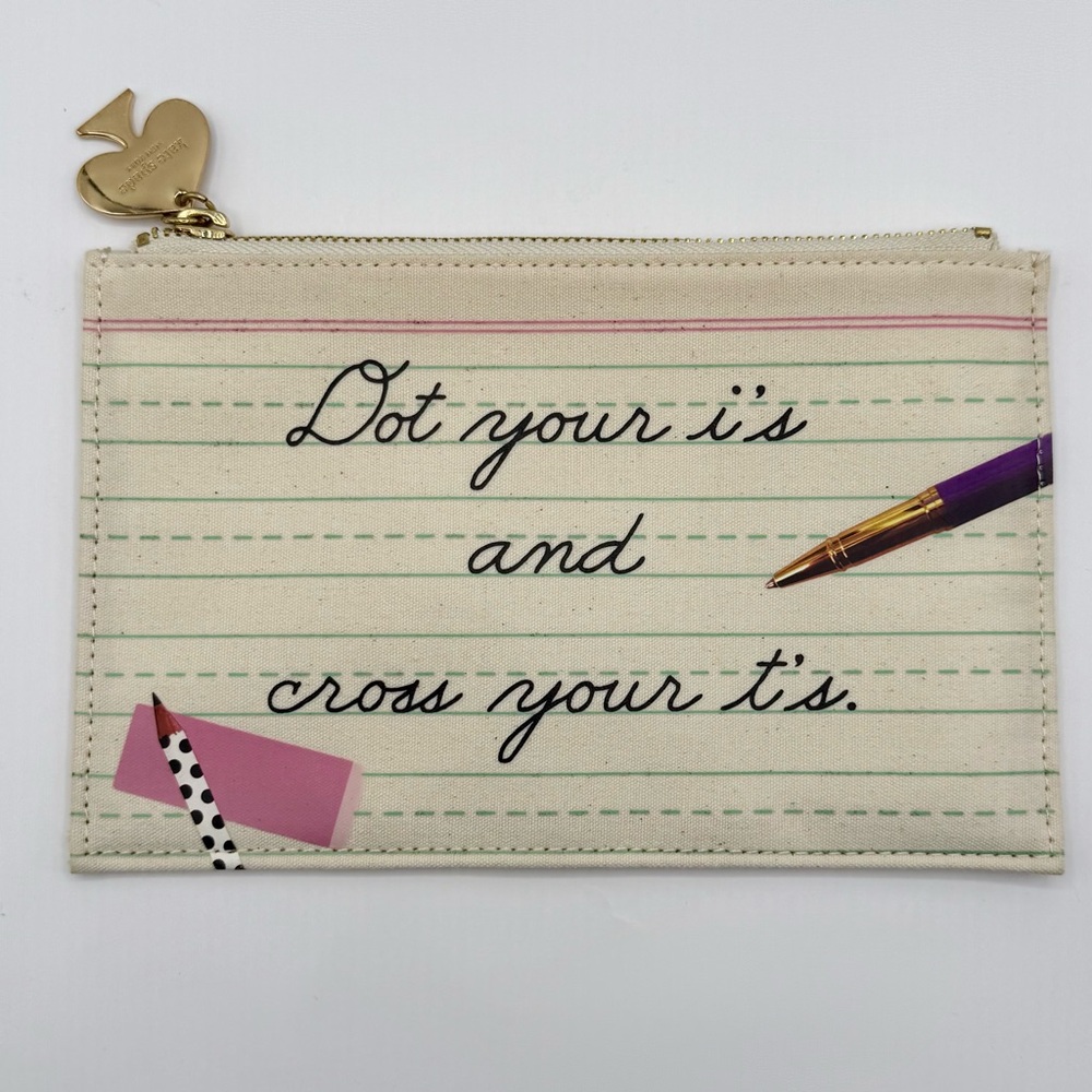 Kate Spade Zipper Pencil/Stationery Case “Dot your i’s and cross your t’s.”